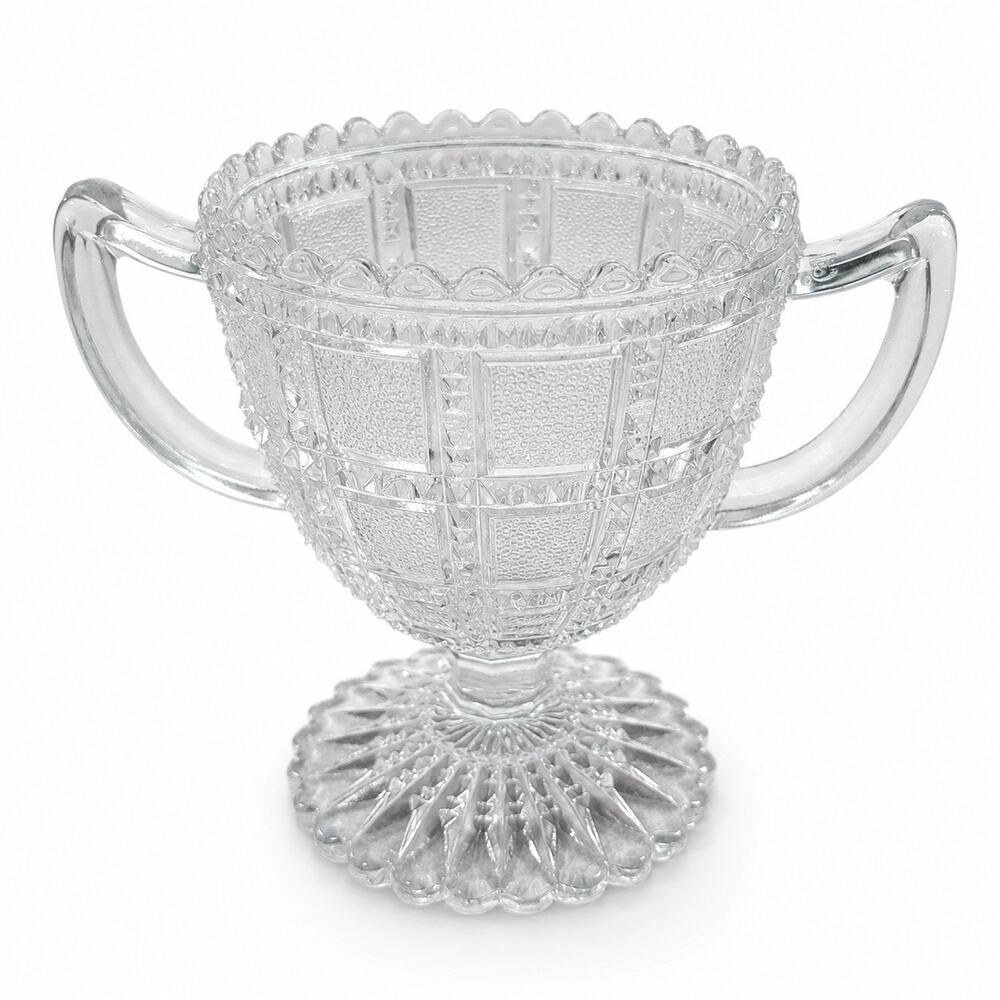 Vintage Clear Pressed Glass Double Handle Sugar Bowl Pedestal Open Serving Dishs